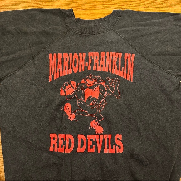 Vintage 80s Tasmanian devil x Marion Franklin Red Devils hanes 50/50 sweatshirt - Picture 2 of 4